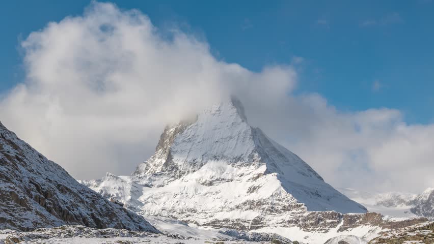 Zermatt Switzerland time lapse of Matterhorn mountain peak in winter