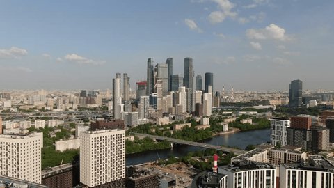 Aerial View City Skyline Riverside High Rises