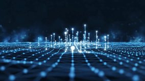 Abstract digital landscape with illuminated data streams rising from a complex network grid. - Powered by Shutterstock - Get 15% off with code: PIKWIZARD15