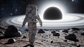 An astronaut gazes at a celestial phenomenon an alien world under a starry sky. - Powered by Shutterstock - Get 15% off with code: PIKWIZARD15