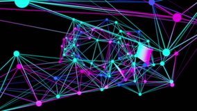 Abstract multicolored 3D plexus of dots, lines and polygons bends, transforms and rotates in a seamless loop, isolated on a pure black background - Powered by Shutterstock - Get 15% off with code: PIKWIZARD15