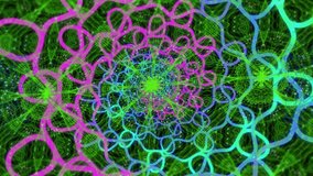 Pulsing hub starting mandala rotating and loops expanding, splitting into rosettes, revealing rings. Fractal, kaleidoscopic, tunnel, concentric, filaments, particles, vibrant - Powered by Shutterstock - Get 15% off with code: PIKWIZARD15
