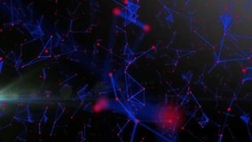 White discs entering from left or top starting blue network shifting, pulsing red nodes, forming depth. Neon, glow, orb, mesh, triangular, streak, ribbon - Powered by Shutterstock - Get 15% off with code: PIKWIZARD15