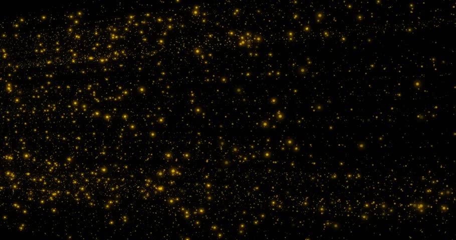 Top release sending metallic flakes descending, rotating, flashing over gold specks, forming spark. Starfield, points, golden, speckled, shards, confetti, glitter