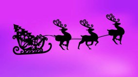On frame two red hearts appearing and cascading while sleigh with reindeer running, celebrating. Silhouette, sled, antlers, scrollwork, ornamental, bokeh, gradient - Powered by Shutterstock - Get 15% off with code: PIKWIZARD15