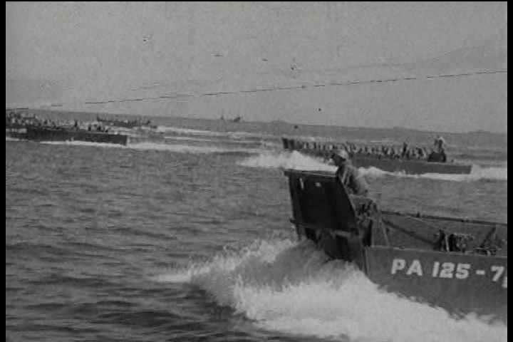 1940s - U boats storm beaches in World War Two.