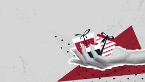 Animation of gift box, presents . Christmas, festivity, celebration and tradition concept digitally generated video, collage art, stop motion. - Powered by Shutterstock - Get 15% off with code: PIKWIZARD15