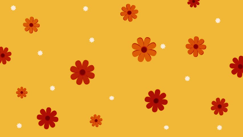 Energetic Digital Abstract Animation of Floating Red Flowers on a Warm Yellow Background for Futuristic Tech Content