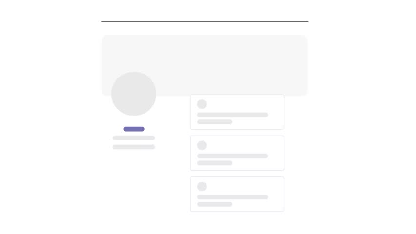 Clean 2D animation of a social media profile layout with message and post pop-ups. Minimal UI design perfect for marketing, notifications, digital content, and social network concepts.