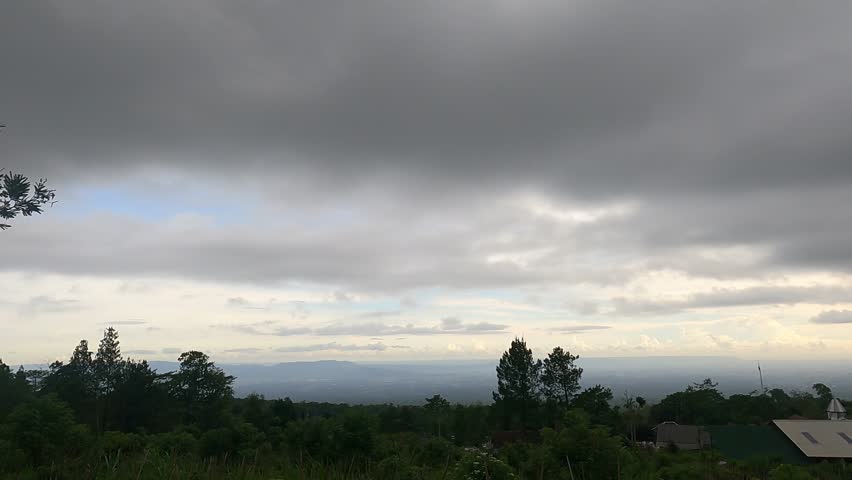 Dark Clouds Over Mountain Forest Panorama – Java, Indonesia, South East Asia