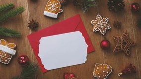 Christmas card flat lay with festive decorations and blank white space for writing - Powered by Shutterstock - Get 15% off with code: PIKWIZARD15