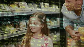 Man reaching grocery shelf guiding child choosing veg while holding lemons, clear overlay scrolling. Father, daughter, guidance, teaching, supermarket, produce, vegetables - Powered by Shutterstock - Get 15% off with code: PIKWIZARD15