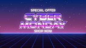 Cyber Monday Retro Futuristic 80s Style Promo Text Animation - Powered by Shutterstock - Get 15% off with code: PIKWIZARD15