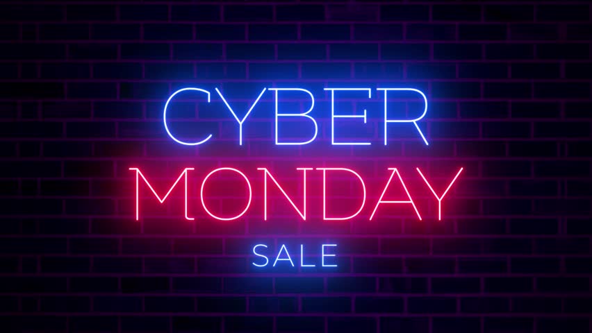 Cyber Monday Sale Neon Light Animation on Brick Wall Background