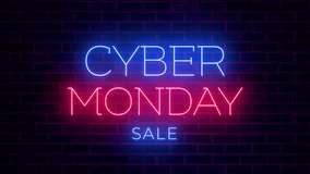 Cyber Monday Sale Neon Light Animation on Brick Wall Background - Powered by Shutterstock - Get 15% off with code: PIKWIZARD15