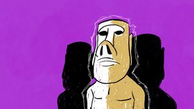 Hand-drawn animation of a stylized Moai Rapa Nui statue subtly changing shape on a purple background. Hand-drawn design with tribal aesthetic. - Powered by Shutterstock - Get 15% off with code: PIKWIZARD15