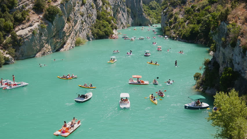 Boating and kayaking on the Verdon Gorge, the lake Sainte Croix du Verdon in Southern France.29.06.2025