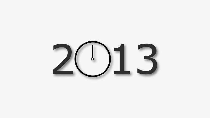 2013 Year clock animation on white background. Digital clock icon concept calendar design video.