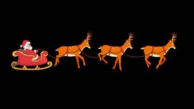 2D cartoon animation of Santa Claus flying in a sleigh, pulled by reindeer. Seamless loop with transparent background. Perfect for Christmas and holiday projects. - Powered by Shutterstock - Get 15% off with code: PIKWIZARD15