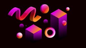 Dancing neon shapes floating and rotating with gradient cubes on dark background - Powered by Shutterstock - Get 15% off with code: PIKWIZARD15