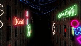 Dark Urban Alleyway Filled with Glowing Neon Signs at Night VJ Loop. 3D Illustration - Powered by Shutterstock - Get 15% off with code: PIKWIZARD15