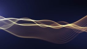 Abstract golden particle wave dynamically flowing across a dark background. Futuristic digital data stream, energy, or sound wave visualization loop. - Powered by Shutterstock - Get 15% off with code: PIKWIZARD15