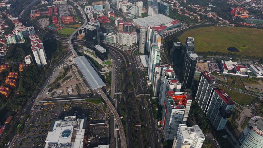 Top aerial view of Santa Fe’s upscale business and residential zone, CDMX