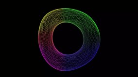 A vibrant, abstract torus shape formed by intersecting lines in a rainbow gradient, set against a stark black background. This digital art evokes a sense of motion and energy. - Powered by Shutterstock - Get 15% off with code: PIKWIZARD15