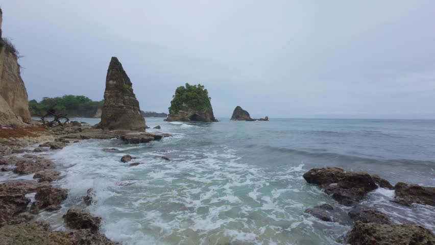 Rain Falling At Turtle Bay Portland With Waves Smashing On The Rocks