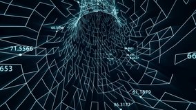 Seamless loop background with digital tunnel made of glowing blue grid and floating numeric data. Neon lines wormhole with coordinates resembling big data processing and computer technology. 4K 60fps - Powered by Shutterstock - Get 15% off with code: PIKWIZARD15