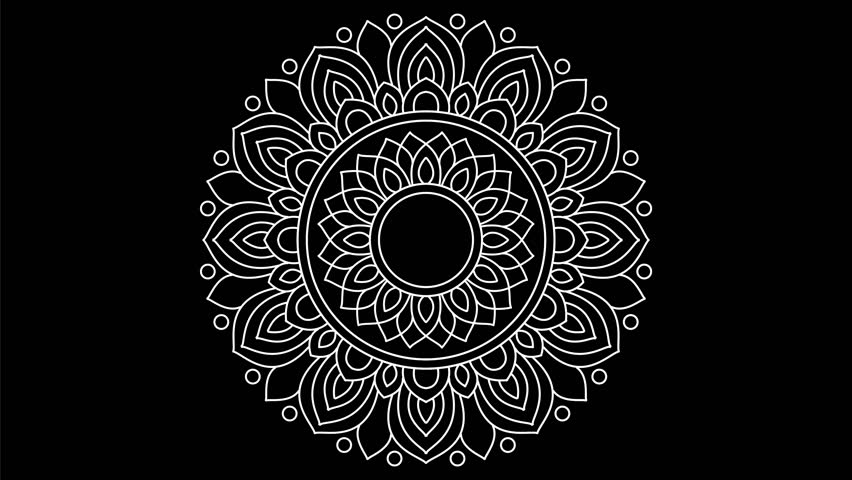 Intricate white mandala on black, ideal for coloring or design. Features detailed floral patterns, perfect for adding elegance to any creative project.  - Powered by Shutterstock - Get 15% off with code: PIKWIZARD15