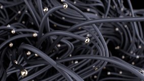 Black Plastic Cables with Golden Tips in Abstract Motion. 3D Illustration - Powered by Shutterstock - Get 15% off with code: PIKWIZARD15