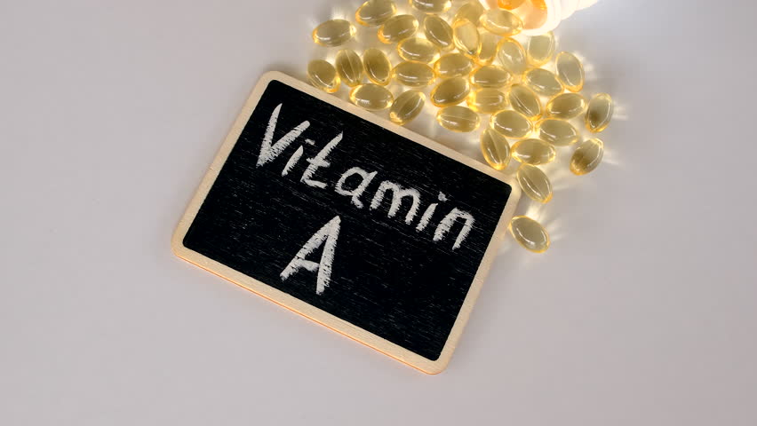Vitamin A capsule supplements. Selective focus.