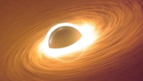 Wide shot of a supermassive black hole with a glowing accretion disk and visible Einstein ring at the event horizon, dramatic cosmic scene illustrating gravity, spacetime distortion, deep space science fiction visualization, and interstellar phenomena. - Powered by Shutterstock - Get 15% off with code: PIKWIZARD15