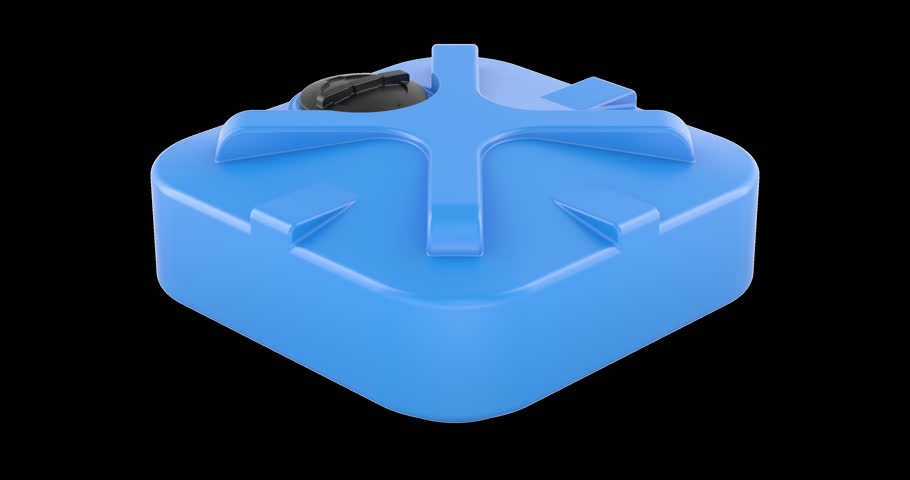 Horizontal flat plastic water tank rotation animation seamlessly loopable. 3D rendering isolated on transparent background