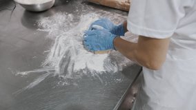 Baker Kneading Dough with Blue Gloves. Bakery production - Powered by Shutterstock - Get 15% off with code: PIKWIZARD15