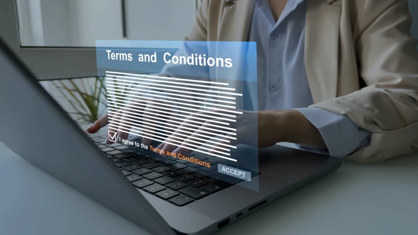 Terms and conditions for employers concept.Digital contract that describes the terms and conditions for work.Law and rules in company.