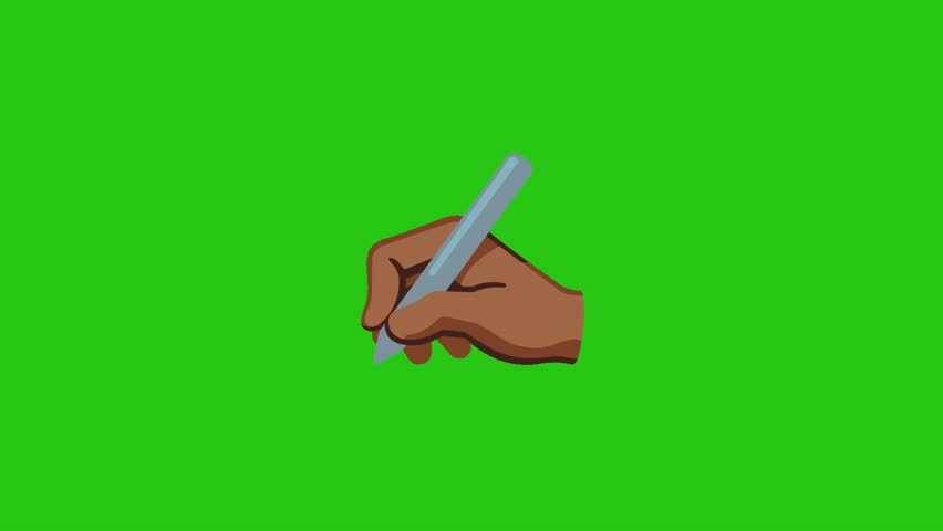 A cartoon hand is shown holding a gray pencil on a bright green backdrop.