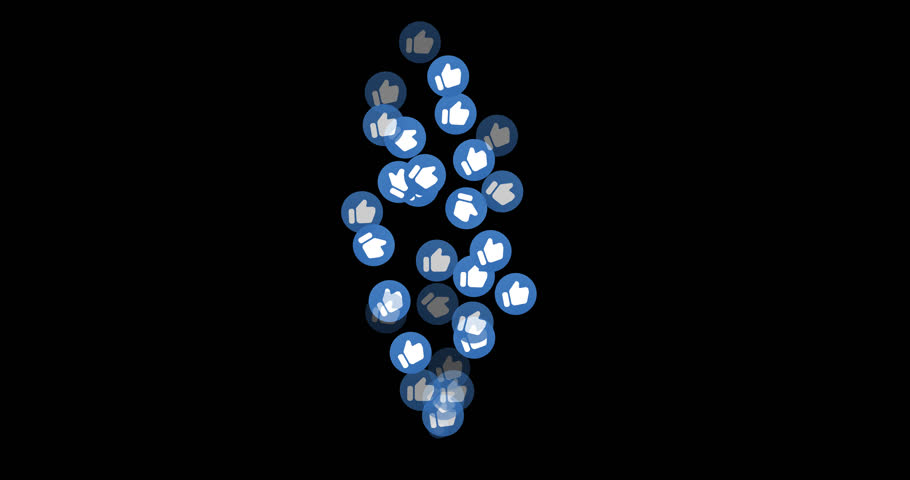 Thumbs fountain fly up. Stream reactions in social media. Follower like support. Thumb up button emoji motion graphic. Facebook and youtube live streaming in reaction template. 4K MOV with Alpha