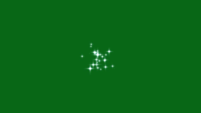 Magic sparkles, glitter starburst, fairy dust wand glitter stars trail, 2D shining twinkle effect on green screen background. 4K