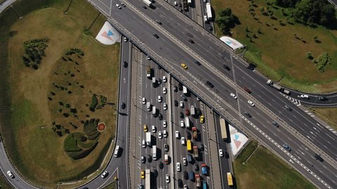Aerial Top Down View Congested Multilane Road