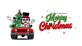 Snowman and Christmas Tree Driving Adventure Car With Merry Christmas Text Animation For Greeting Video - Powered by Shutterstock - Get 15% off with code: PIKWIZARD15