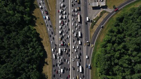 Drone Flying above Highway Interchange Heavy Traffic