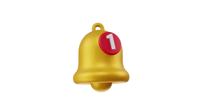 3D Notification Bell with Alert Badge – Rotating 360-Degree Animation on White Background	