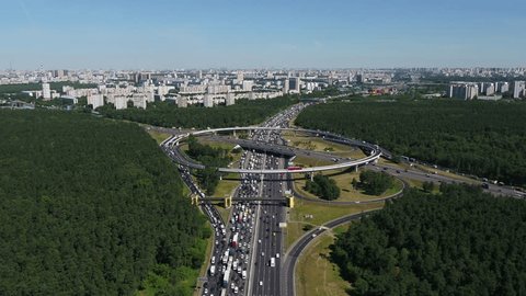 Aerial View Multilane Interchange Dense Traffic