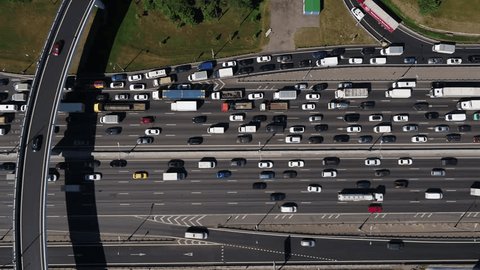 Drone Top Down View Multilane Highway Congestion