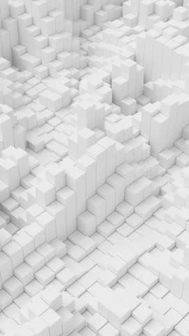Ripples on grid of white blocks abstract background. Loop of waves of square columns. Voxel noise backdrop. Vertical video