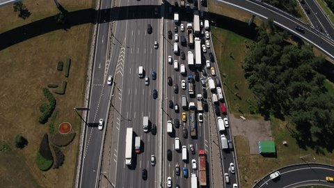 Aerial Moving View Busy Multilane Highway Crossing