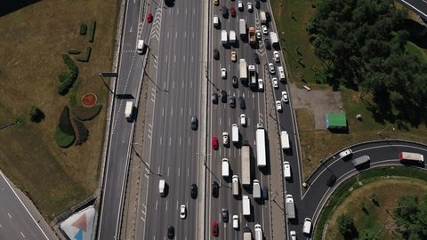 Aerial Moving View Busy Highway Curved Access