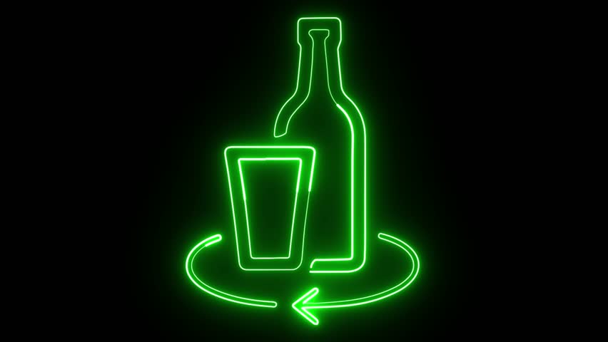Modern Neon Drink Container Icon With Bottle, Glass and Arrow Loop 4k Animation.